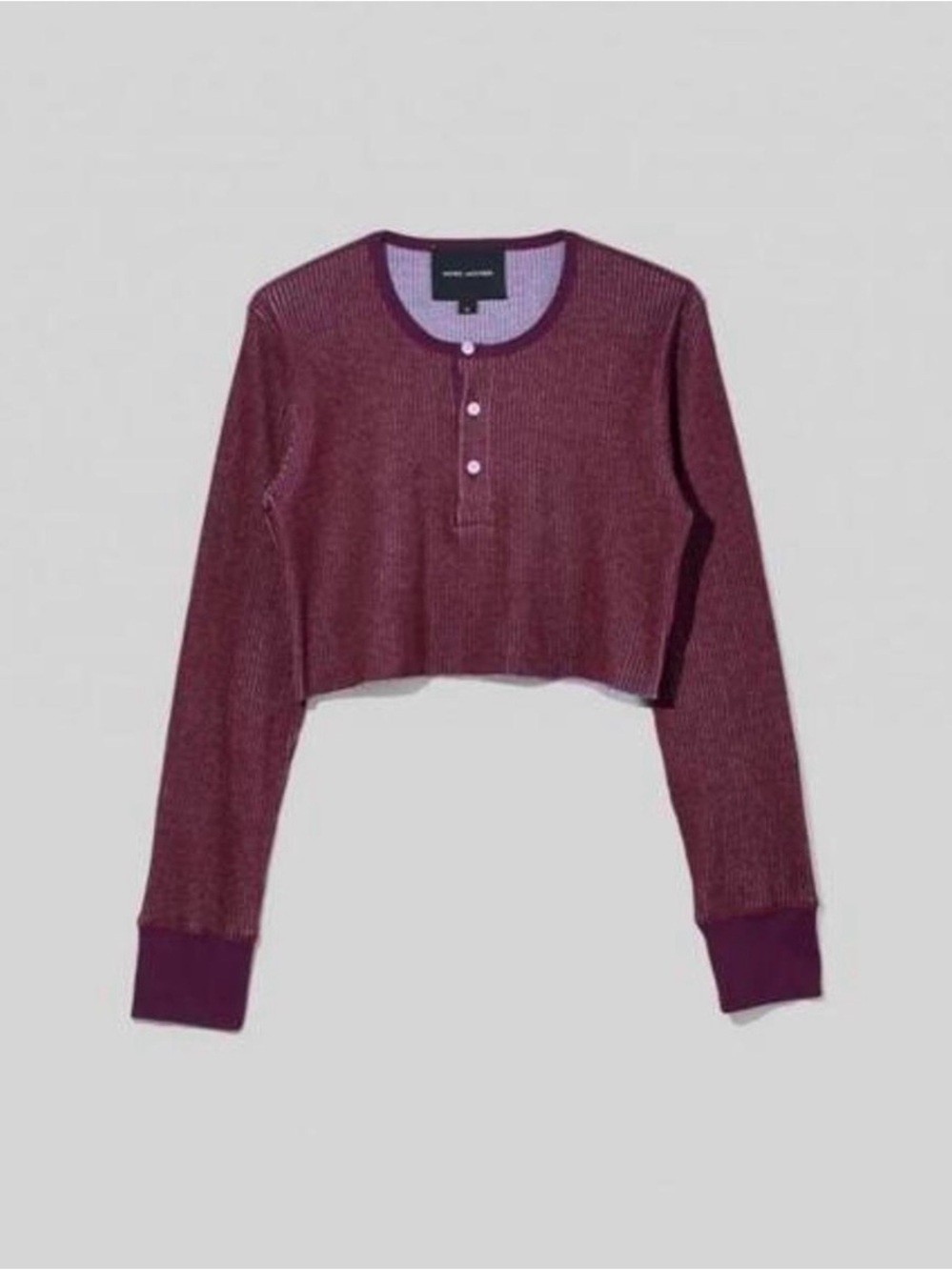 Marc Jacobs Ribbed Cropped Henley Top - Plum